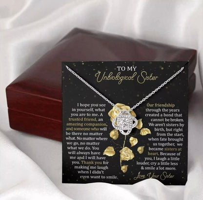 To My Unbiological Sister - Love Knot Necklace - Sisters at Heart Message Card Gift