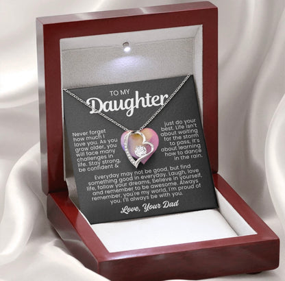 To My Daughter Necklace from Dad - Love Heart Necklace - You Are My World Message Card Gift