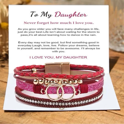 To My Daughter - Layered Bracelet - Remember to Be Awesome Message Card Gift