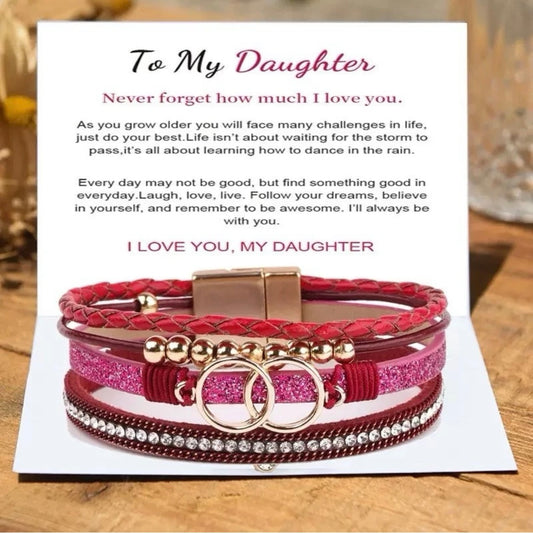 To My Daughter - Layered Bracelet - Remember to Be Awesome Message Card Gift