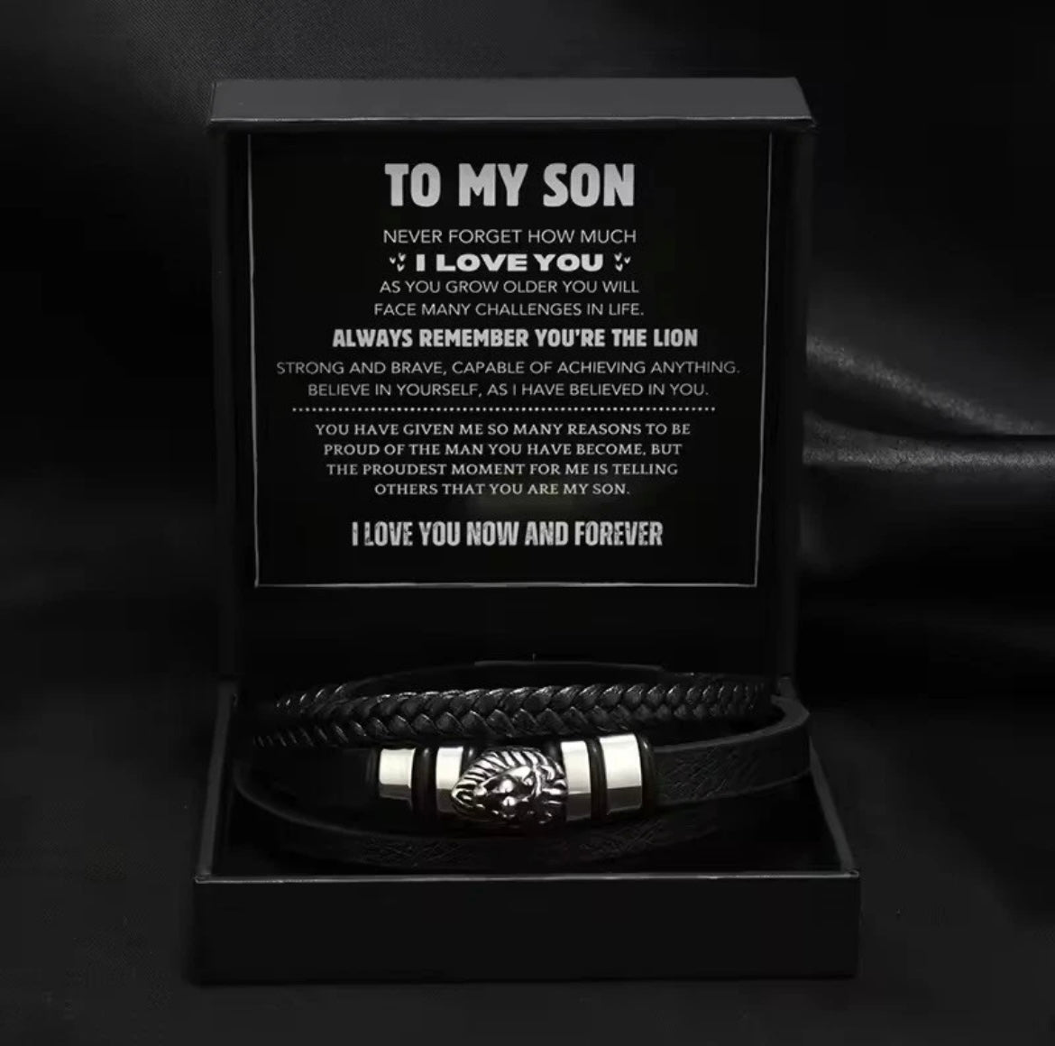 To My Son - Lion Bracelet - Love You Now and Forever Message Card Gift