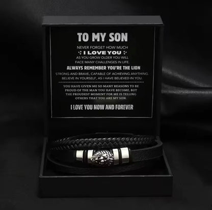 To My Son - Lion Bracelet - Love You Now and Forever Message Card Gift