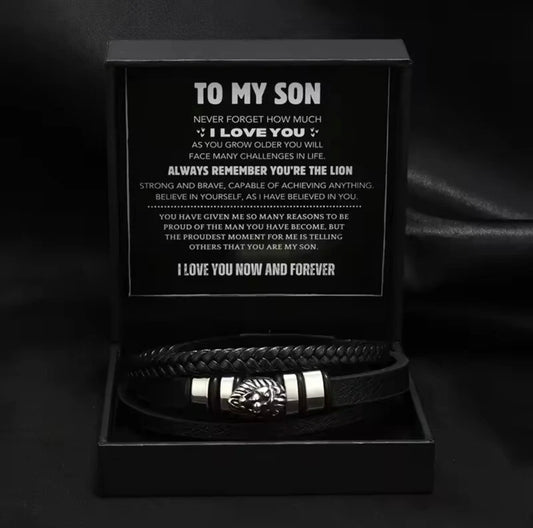 To My Son - Lion Bracelet - Love You Now and Forever Message Card Gift