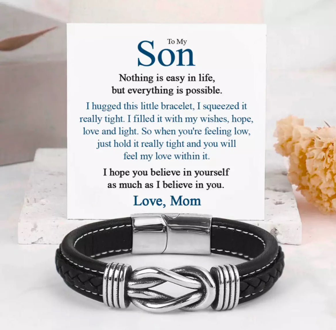 To My Son - Linked Bracelet - I Believe You Message Card Gift
