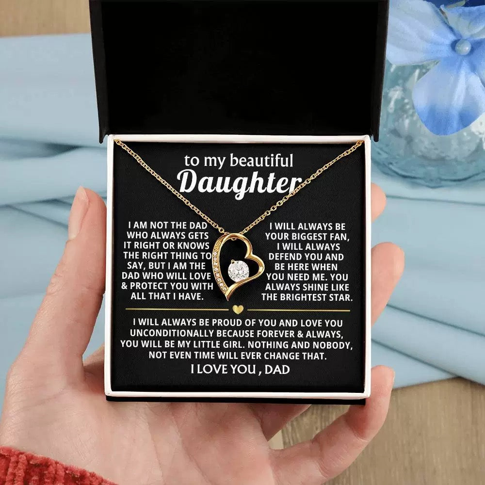 To My Daughter Necklace from Dad - Love Heart Necklace - Always My Precious Little Girl Gift