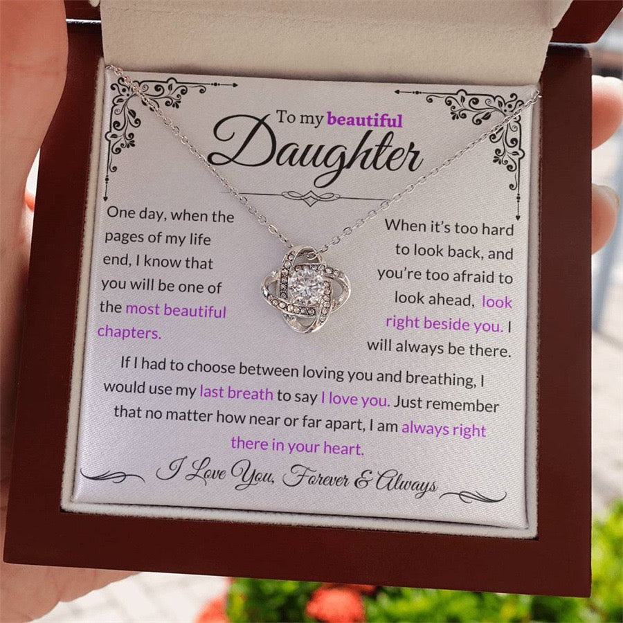 To My Daughter - Love Knot Necklace - Love You Forever Message Card Gift