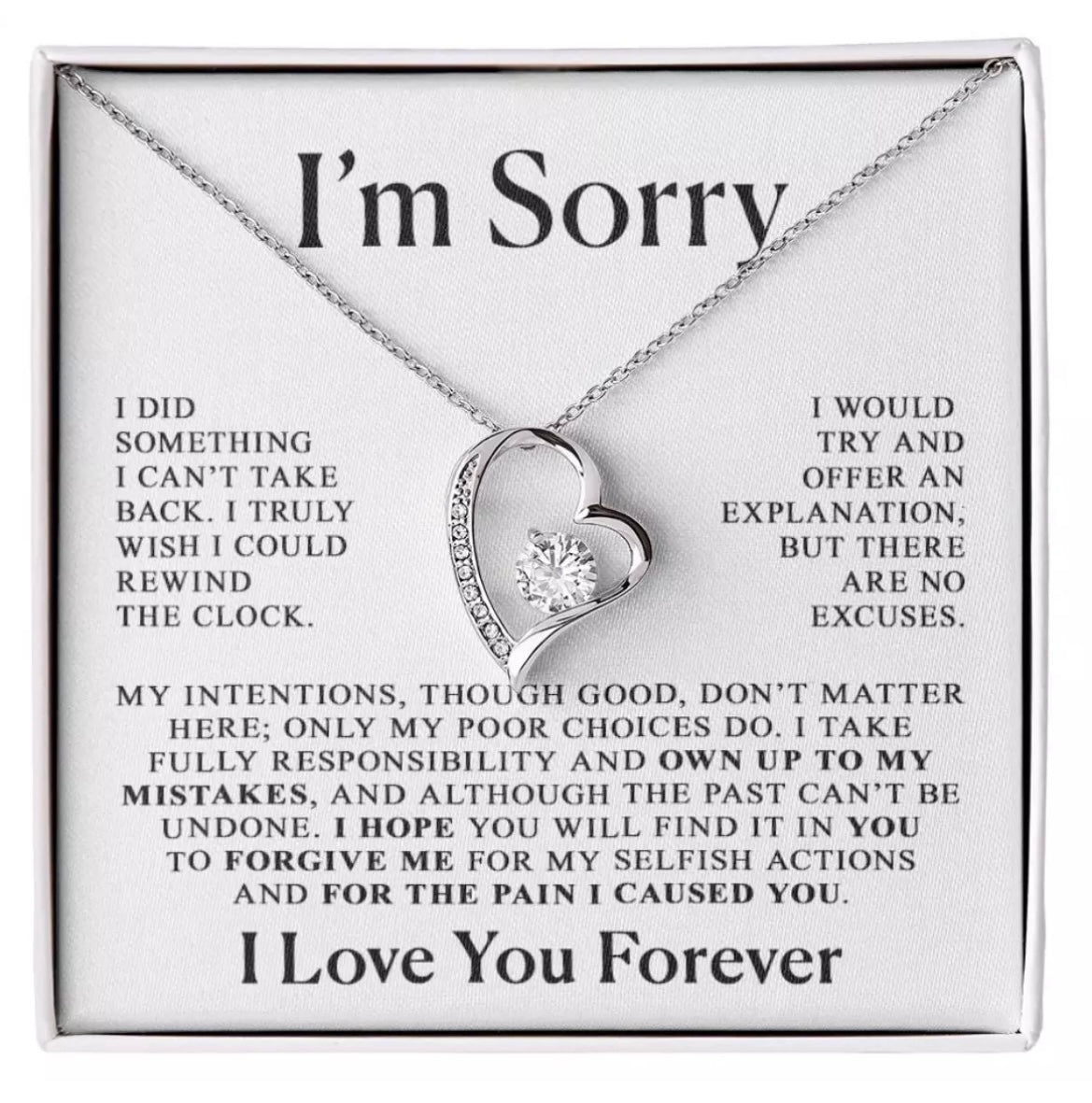 To My Love - Love Heart Necklace - I Am Sorry Message Card Gift
