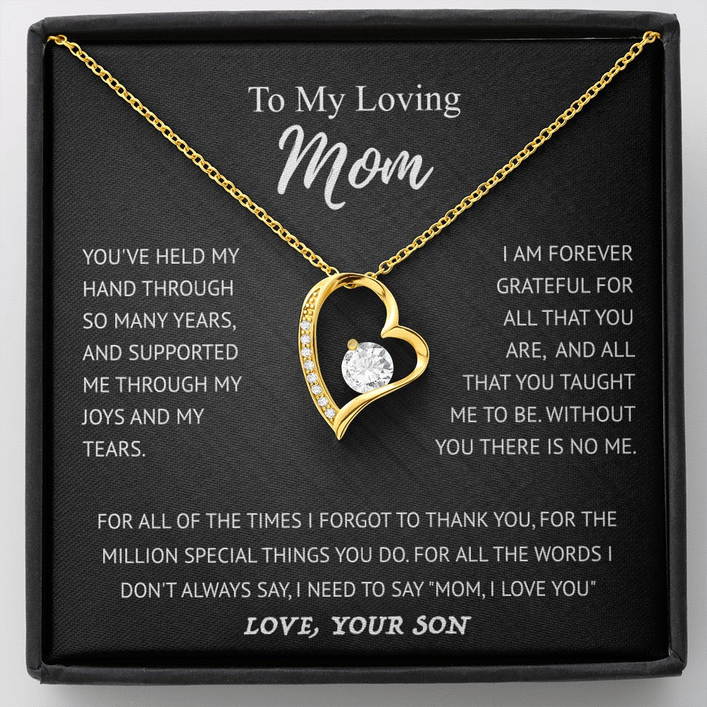 To My Mom - Love Heart Necklace - from Son Message Card Gift