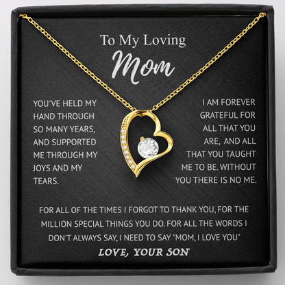 To My Mom - Love Heart Necklace - from Son Message Card Gift