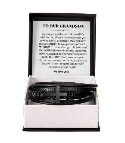 To Our Grandson - Cross Bracelet - Cherished In Our Hearts Message Card Gift