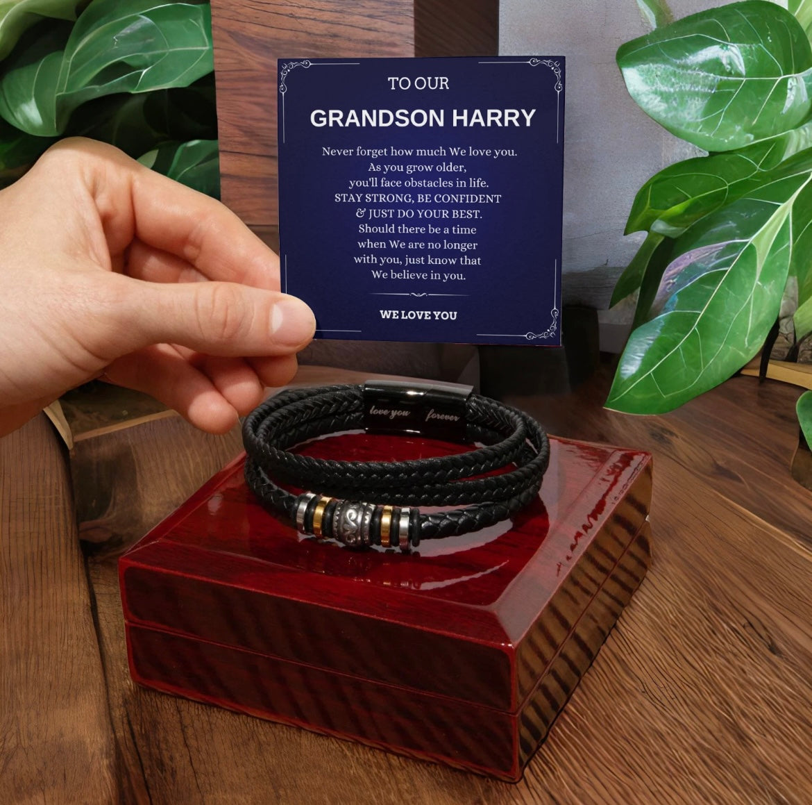 To Our Grandson - Love You Forever Bracelet - We Believe In You Message Card Gift