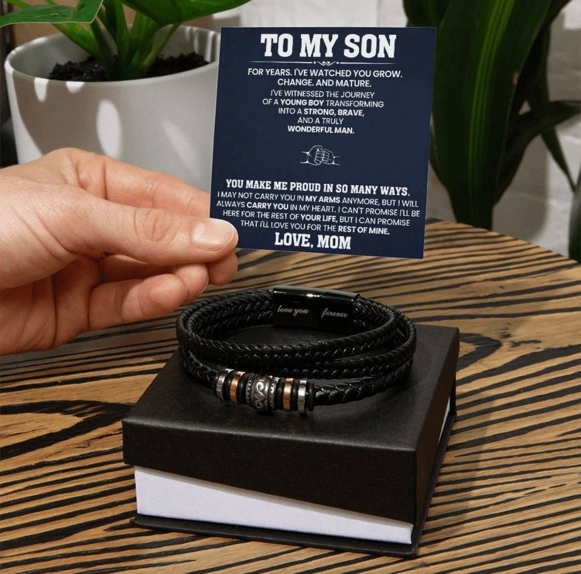 To My Son - Love You Forever Bracelet - Always Carry You In My Heart Message Card Gift