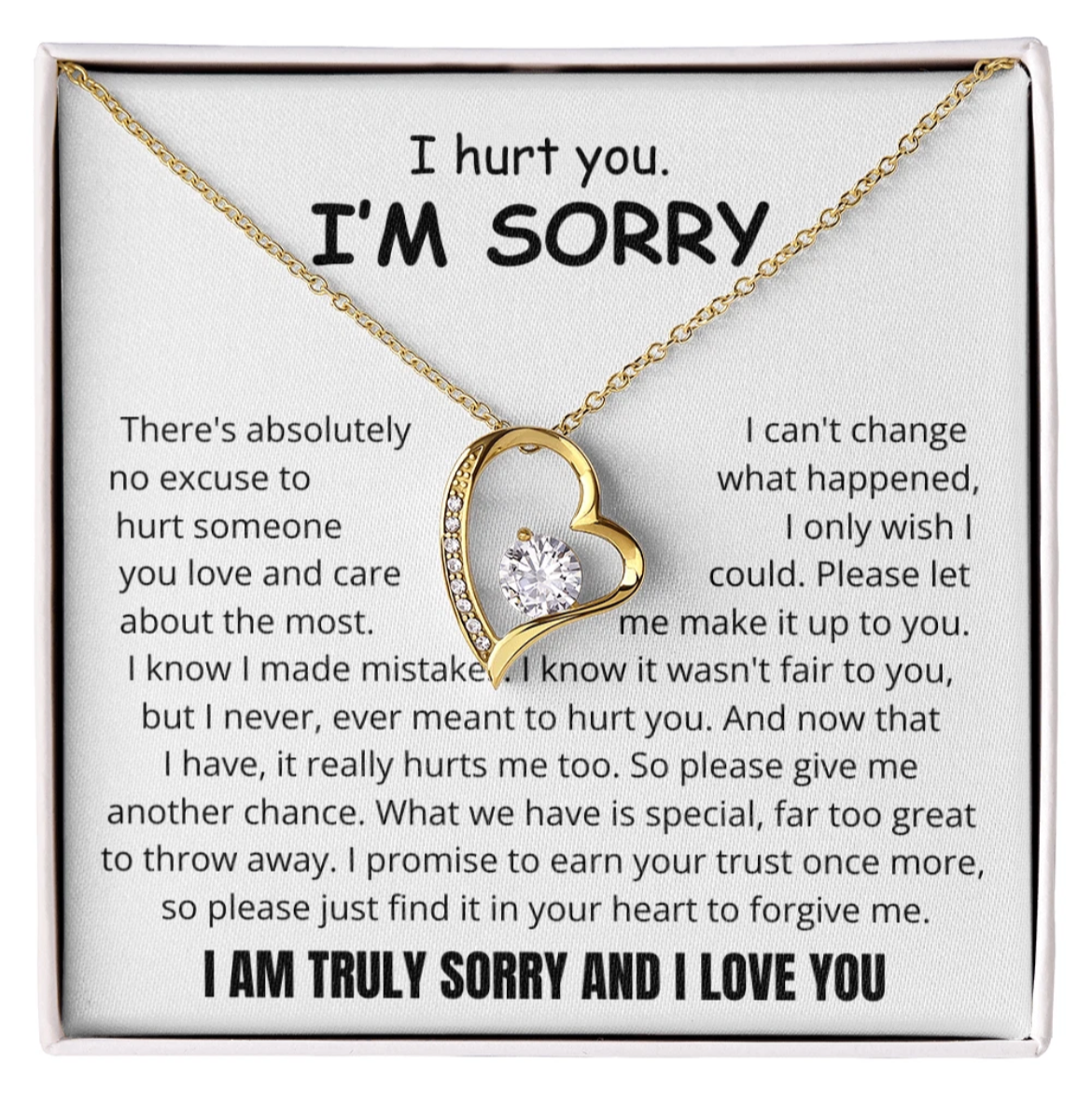 To My Love - Love Heart Necklace - I Am Sorry Message Card Gift