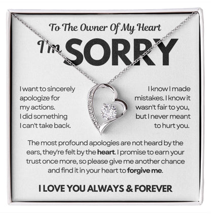 To the Owner of My Heart - Love Heart Necklace - I Am Sorry Message Card Gift