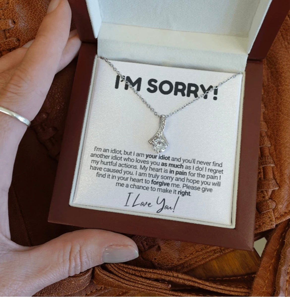 To My Love - Ribbon Necklace - I Am Sorry Message Card Gift