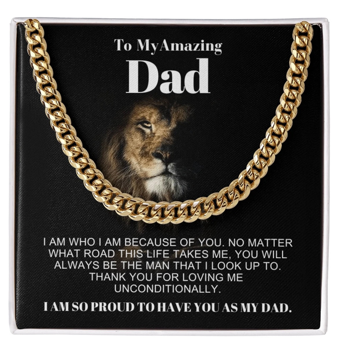 To My Dad - Cuban Link Necklace - Proud to Have You as Dad Message Card Gift