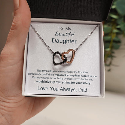 To My Daughter from Dad - Linked Hearts Necklace - Love You Always Message Card Gift