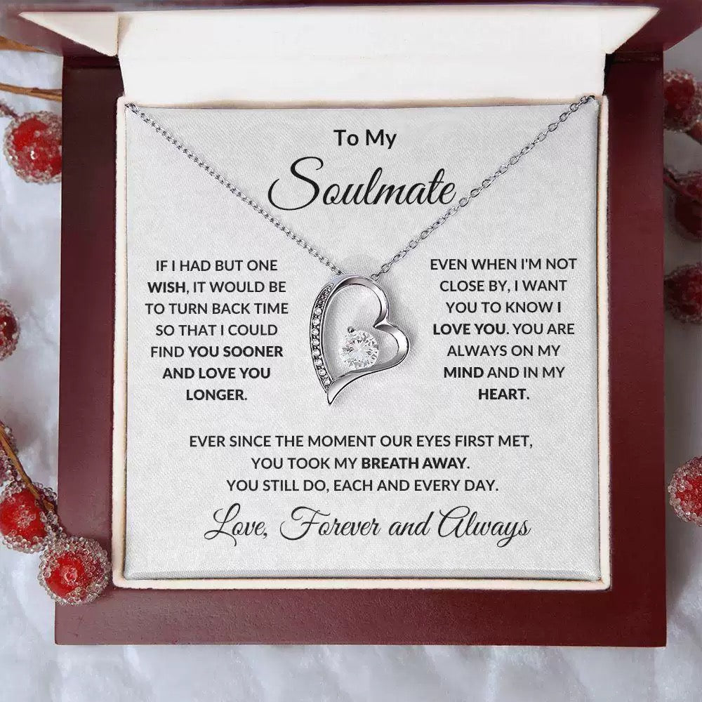 To My Soulmate - Love Heart Necklace - You Are In My Heart Message Card Gift