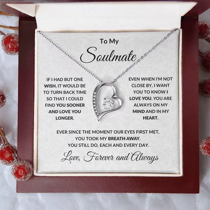 To My Soulmate - Love Heart Necklace - You Are In My Heart Message Card Gift