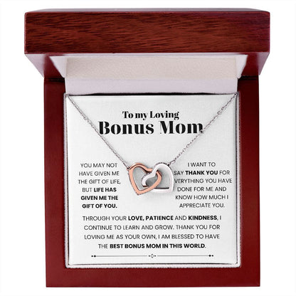 To My Bonus Mom - Linked Hearts Necklace - Always Your Little One Message Card Gift