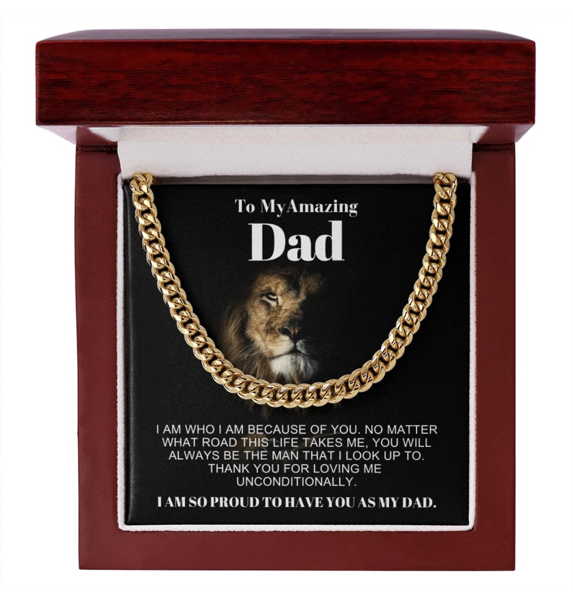 To My Dad - Cuban Link Necklace - Proud to Have You as Dad Message Card Gift