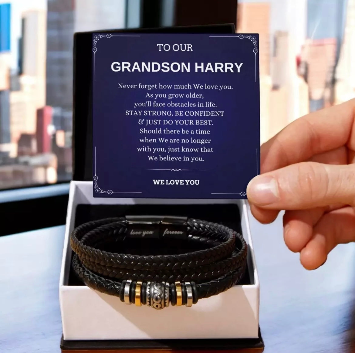 To Our Grandson - Love You Forever Bracelet - We Believe In You Message Card Gift