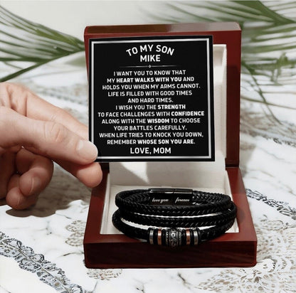 To My Son - Love You Forever Bracelet - My Heart Walks with You Message Card Gift