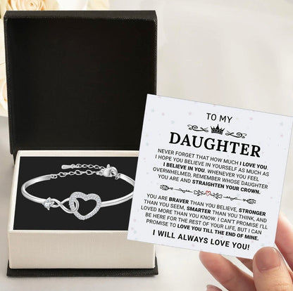 To My Daughter - Infinity Heart Bracelet - I Will Always Love You Message Card Gift
