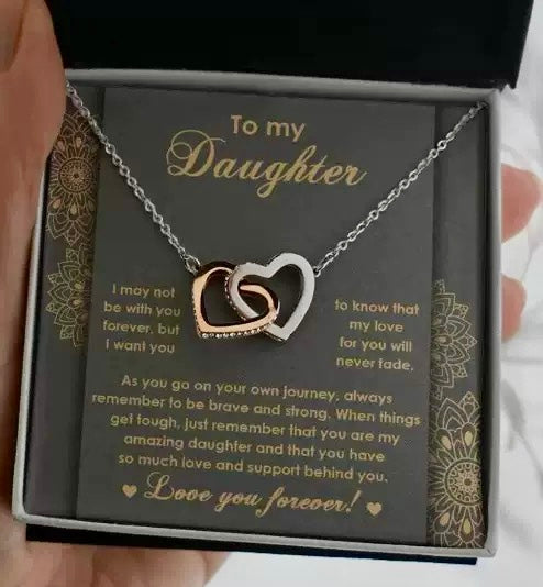 To My Daughter Linked Hearts Necklace - Message Card Gift