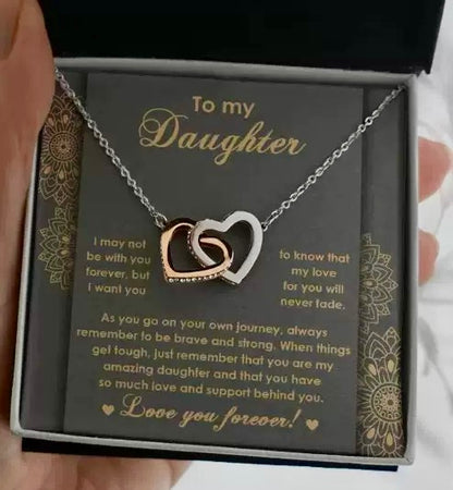 To My Daughter Linked Hearts Necklace - Message Card Gift