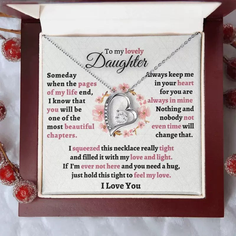 To My Daughter - Love Heart Necklace - You Are Always In My Heart Message Card Gift