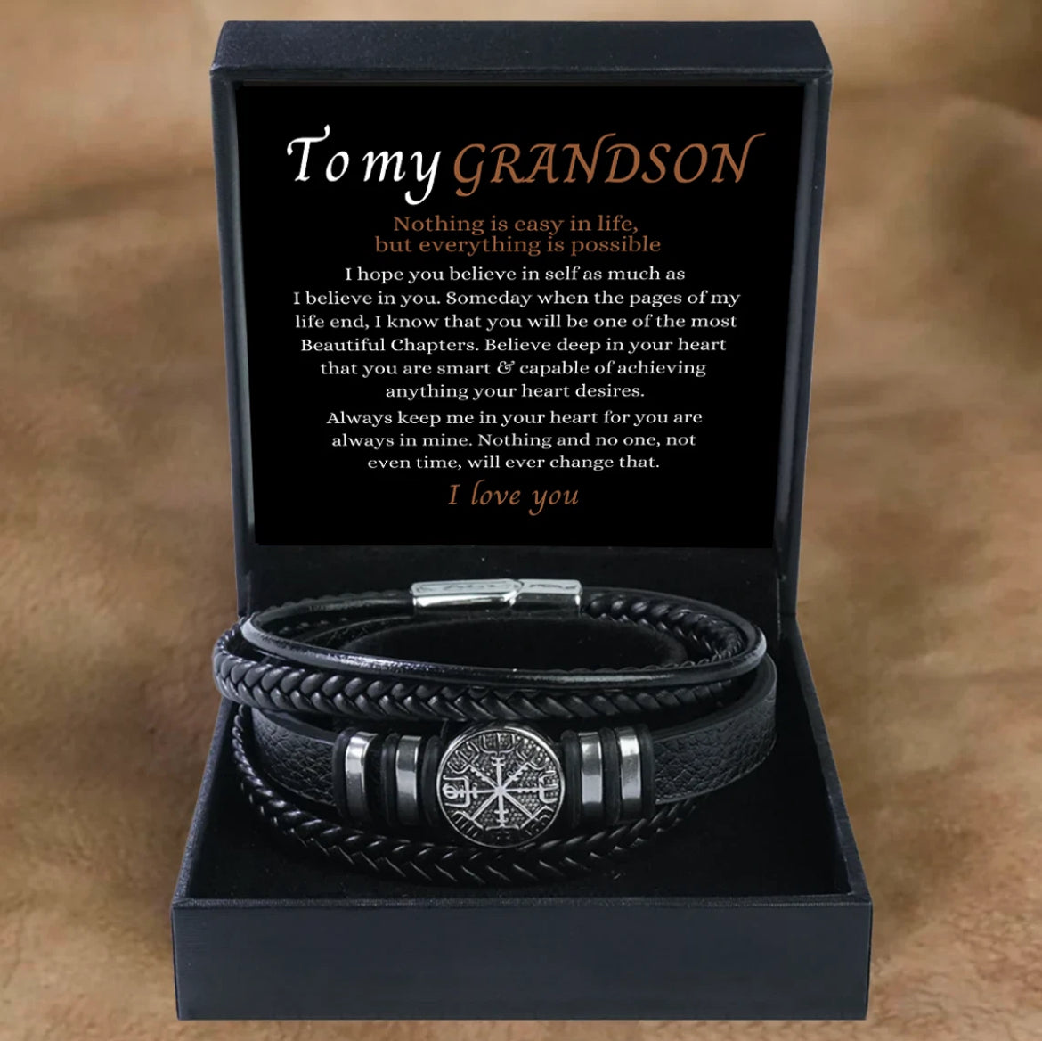 To My Grandson - Layered Bracelet - Always In My Heart Message Card Gift