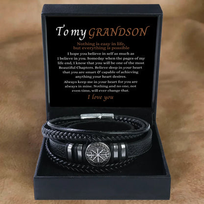 To My Grandson - Layered Bracelet - Always In My Heart Message Card Gift