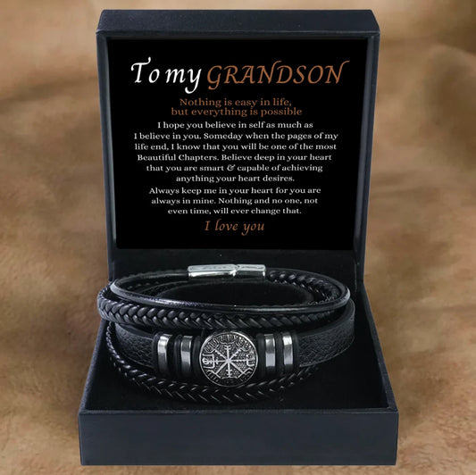 To My Grandson - Layered Bracelet - Always In My Heart Message Card Gift