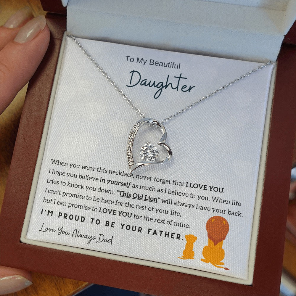 To My Daughter - Love Heart Necklace - Proud to be your father Message Card Gift