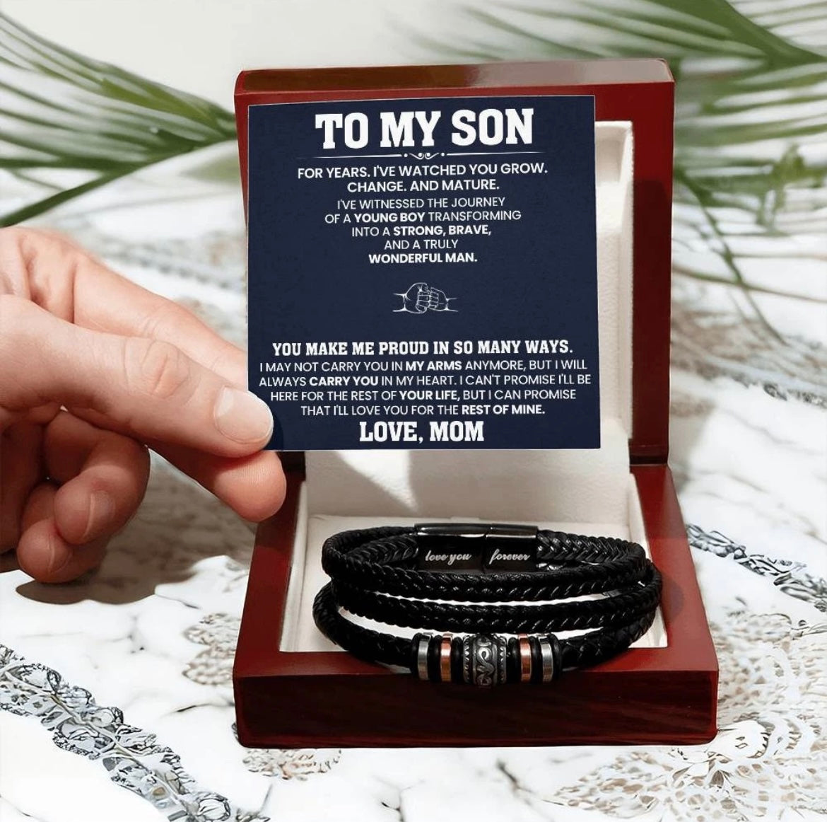 To My Son - Love You Forever Bracelet - Always Carry You In My Heart Message Card Gift