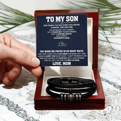 To My Son - Love You Forever Bracelet - Always Carry You In My Heart Message Card Gift