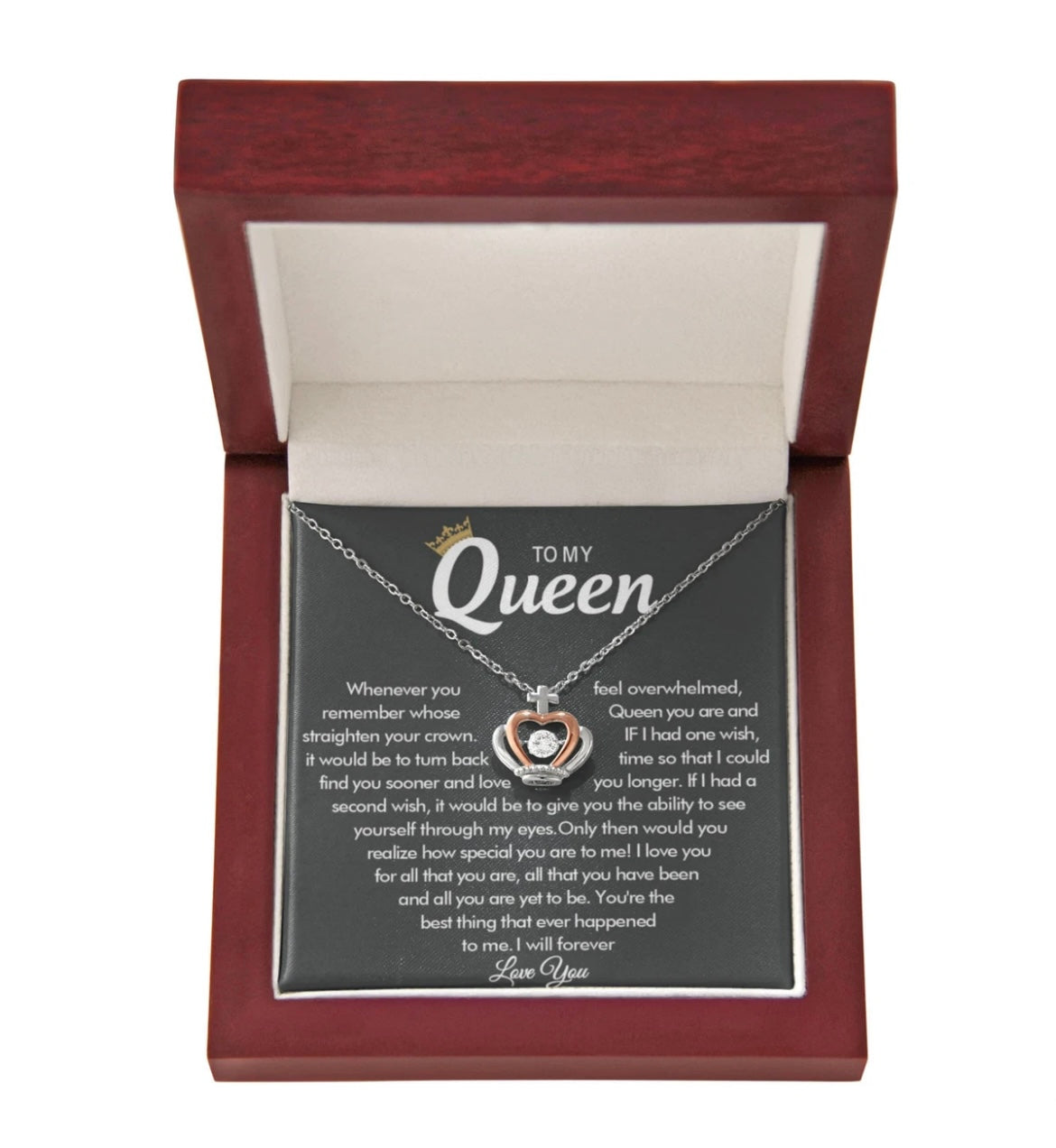 To My Queen - Crown Necklace - Love You Forever Message Card Gift