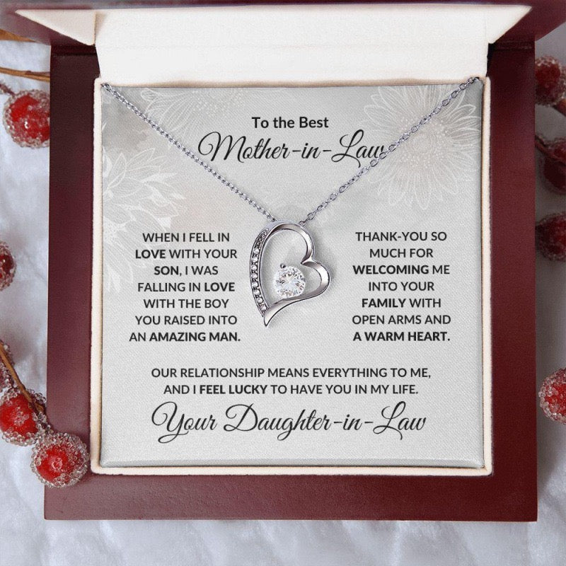 To My Mother In Law - Love Heart Necklace - Lucky to Have You In My Life Gift