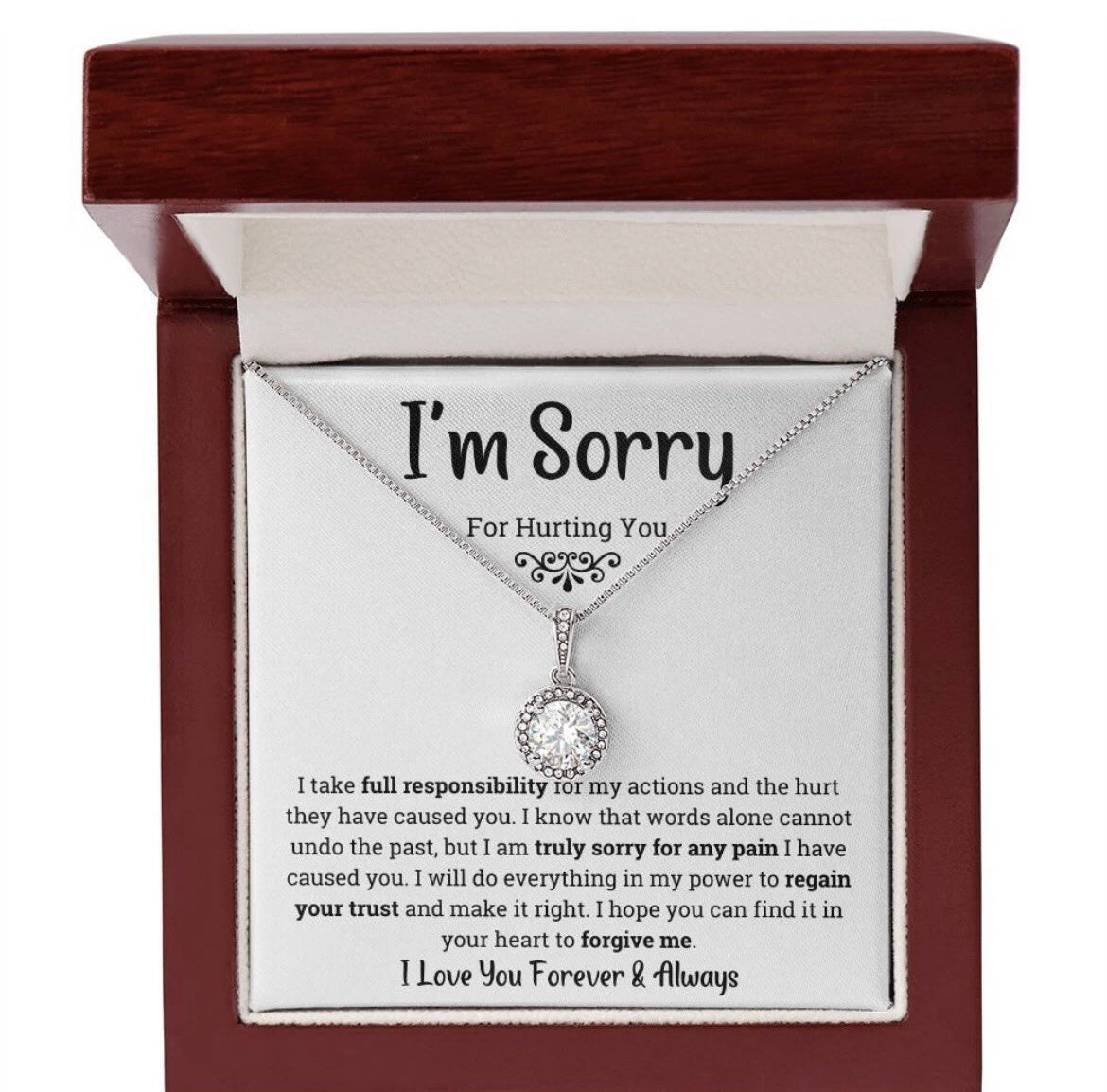 To My Love - Eternal Love Necklace - I Am Sorry for Hurting You Message Card Gift