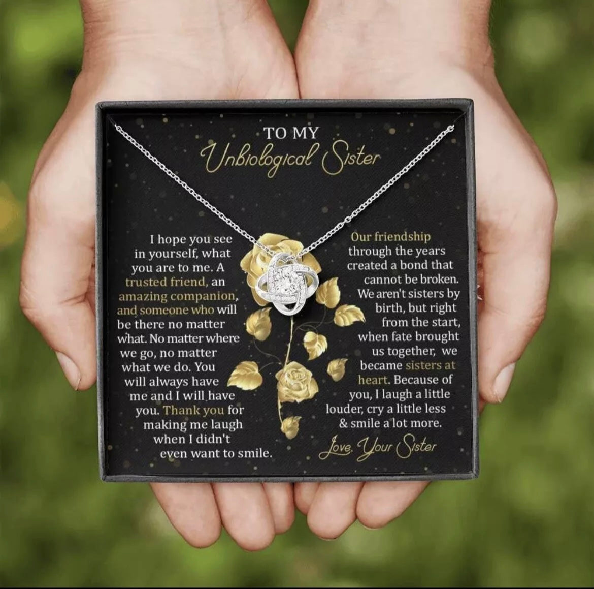 To My Unbiological Sister - Love Knot Necklace - Sisters at Heart Message Card Gift