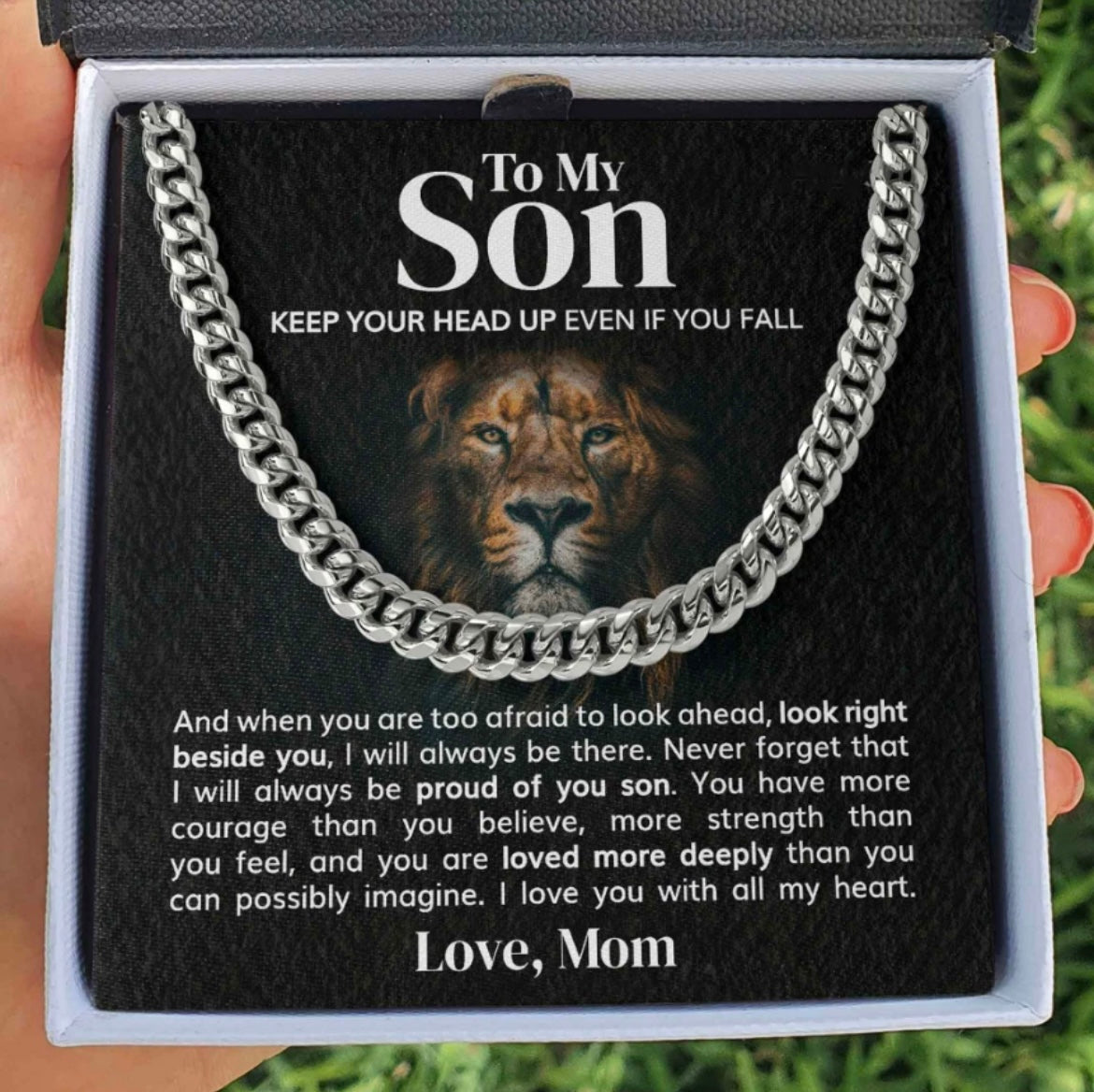 I Love You With All My Heart - Cuban Link Necklace Gift for Son from Mom