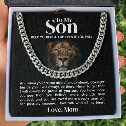 I Love You With All My Heart - Cuban Link Necklace Gift for Son from Mom