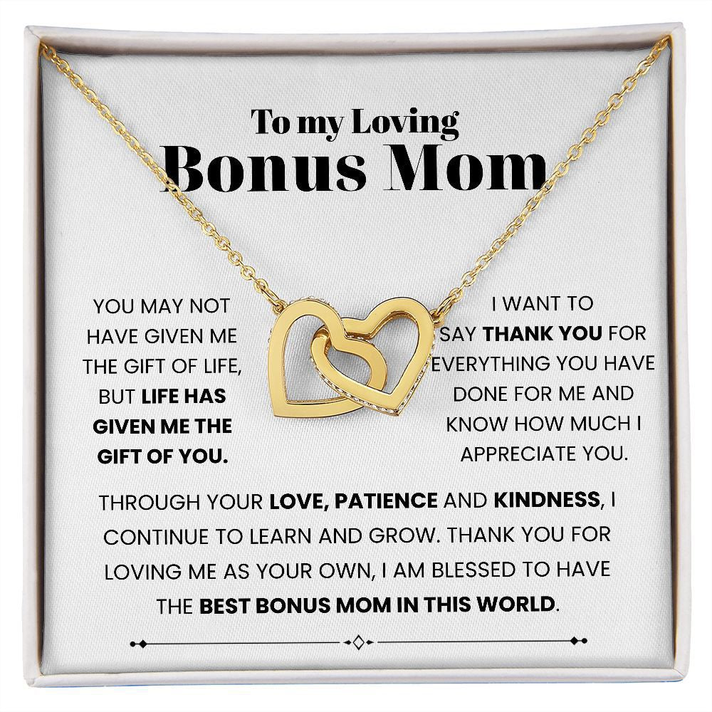 To My Bonus Mom - Linked Hearts Necklace - Always Your Little One Message Card Gift