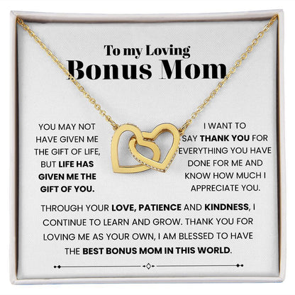 To My Bonus Mom - Linked Hearts Necklace - Always Your Little One Message Card Gift