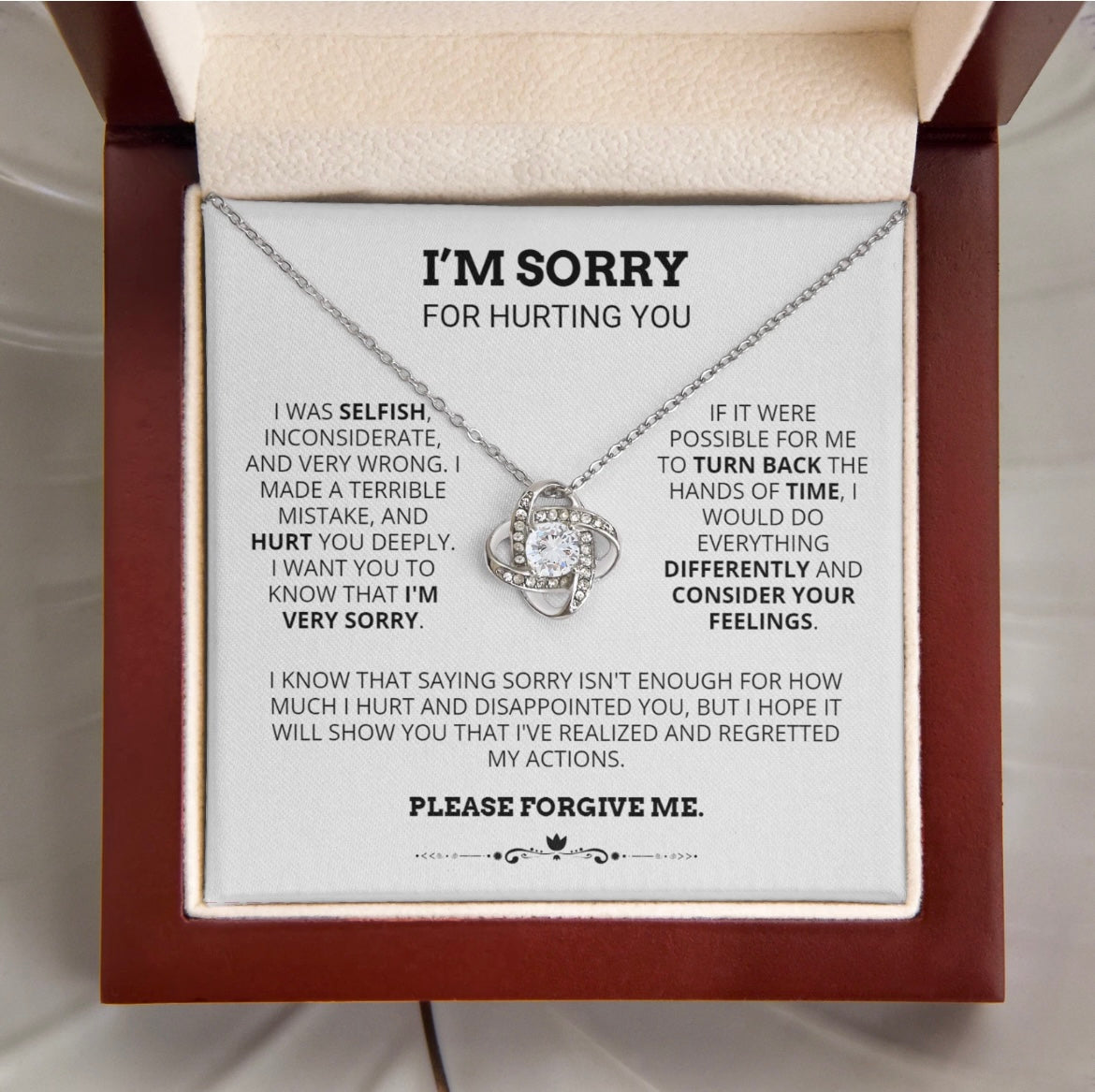 To My Love - Love Knot Necklace - I Am Sorry for Hurting You Message Card Gift