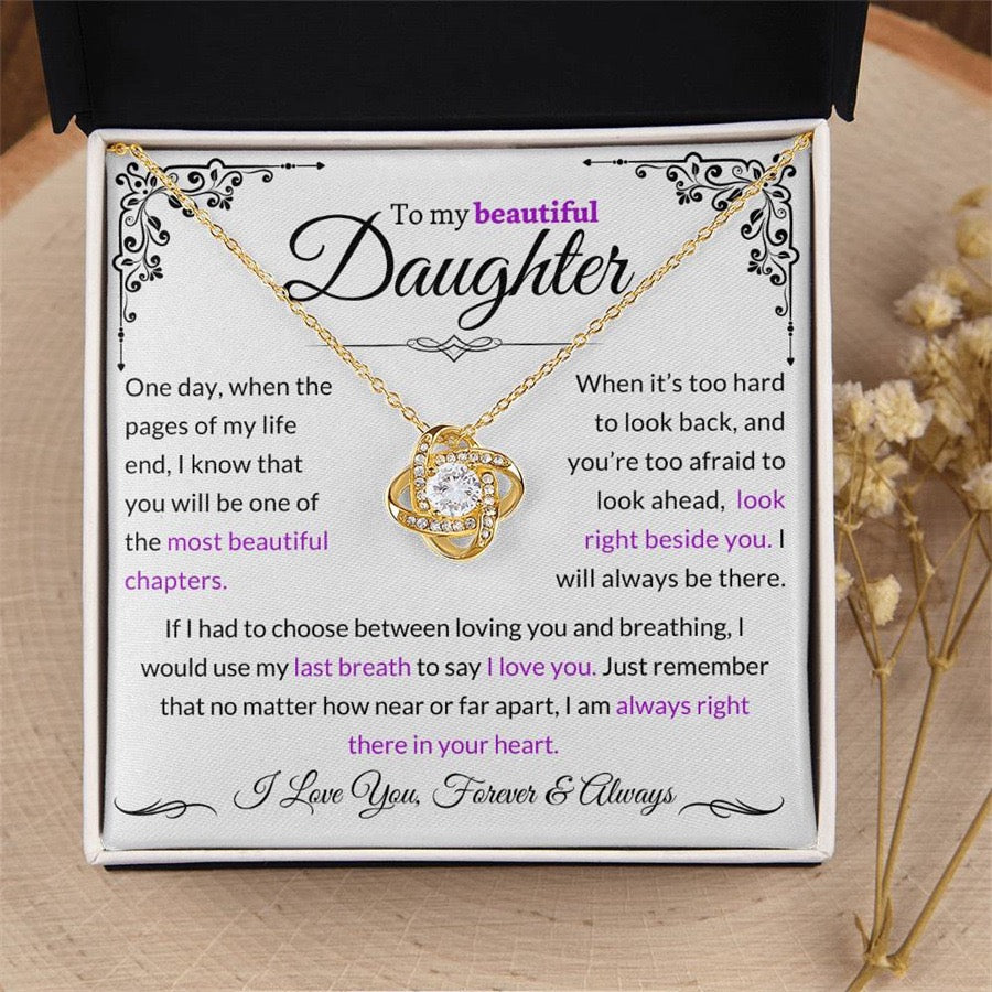 To My Daughter - Love Knot Necklace - Love You Forever Message Card Gift