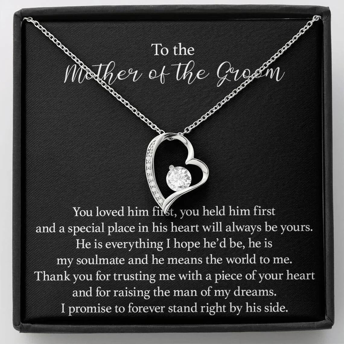 To the Mother of the Groom - Love Heart Necklace - Thank You Message Card Gift