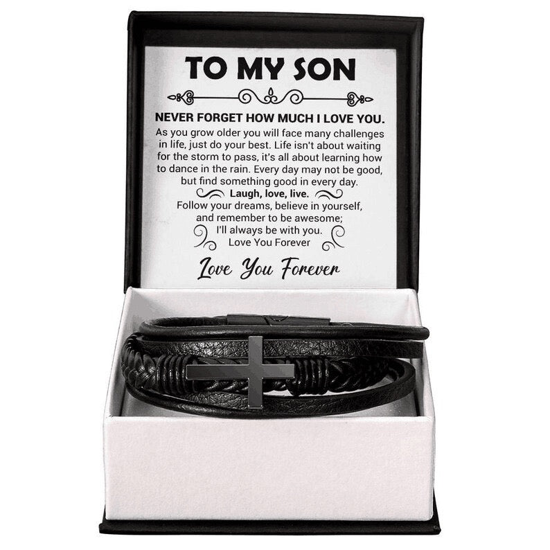To My Son - Cross Bracelet - Love You Forever Message Card Gift