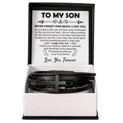 To My Son - Cross Bracelet - Love You Forever Message Card Gift